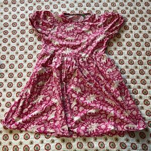 EUC Mini Boden Pink Dinosaur Twirl Dress 100% Cotton size youth girls 8/9
